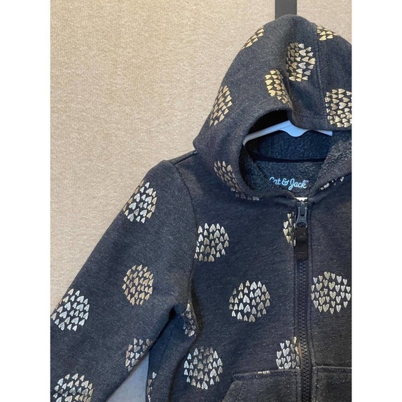 Cat & Jack Jacket Girl's 3T Blue Hooded with Hearts - Picture 2 of 11